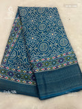 Dola Silk Buttas Stripes Peacock Blue Silver