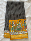 Dola Silk Checks Diamond Stone Black Mango