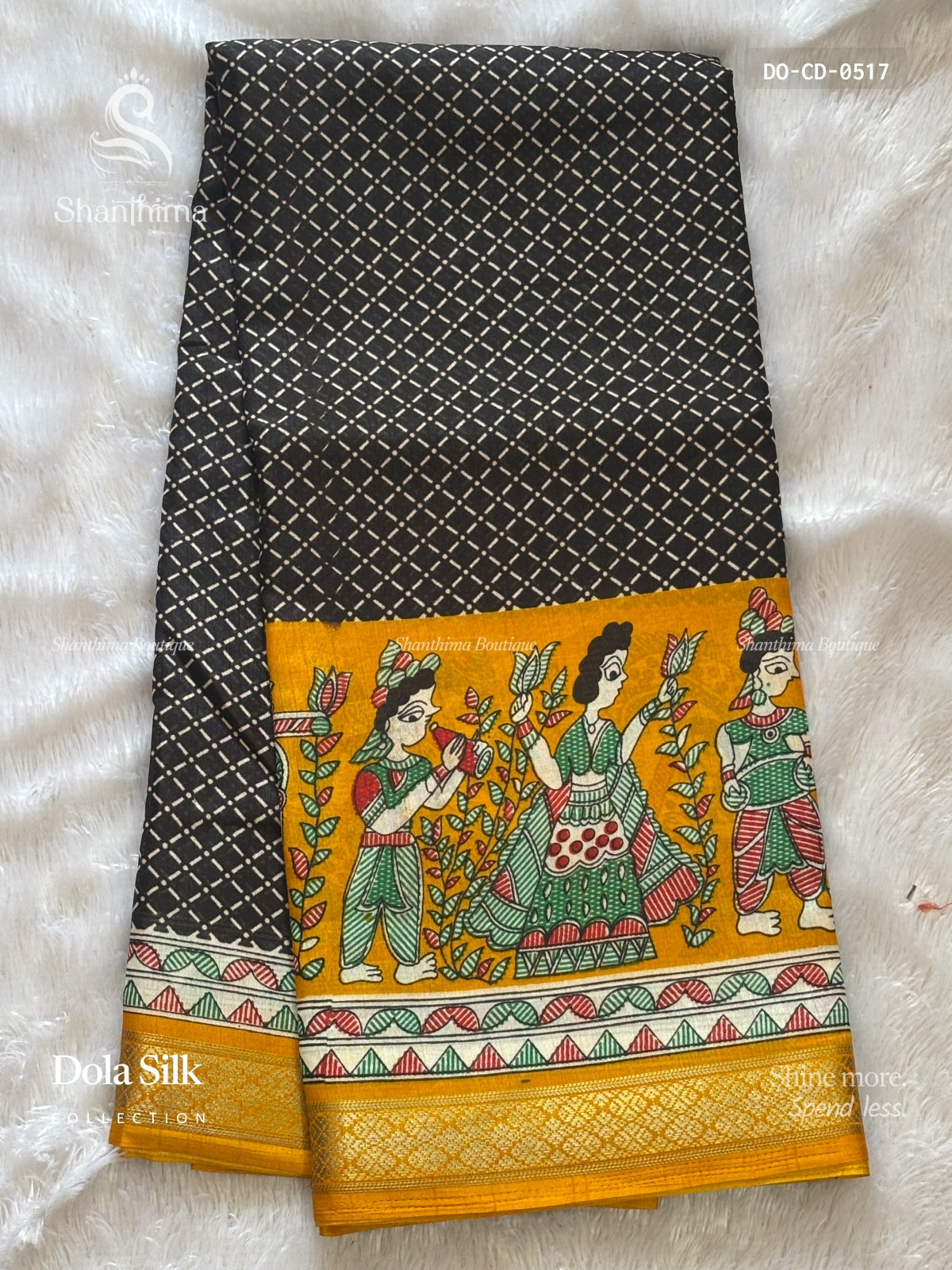 Dola Silk Checks Diamond Stone Black Mango