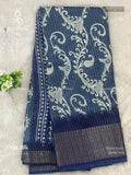 Dola Silk Mehendi Flower Blue Silver