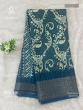Dola Silk Mehendi Flower Peacock Blue Silver