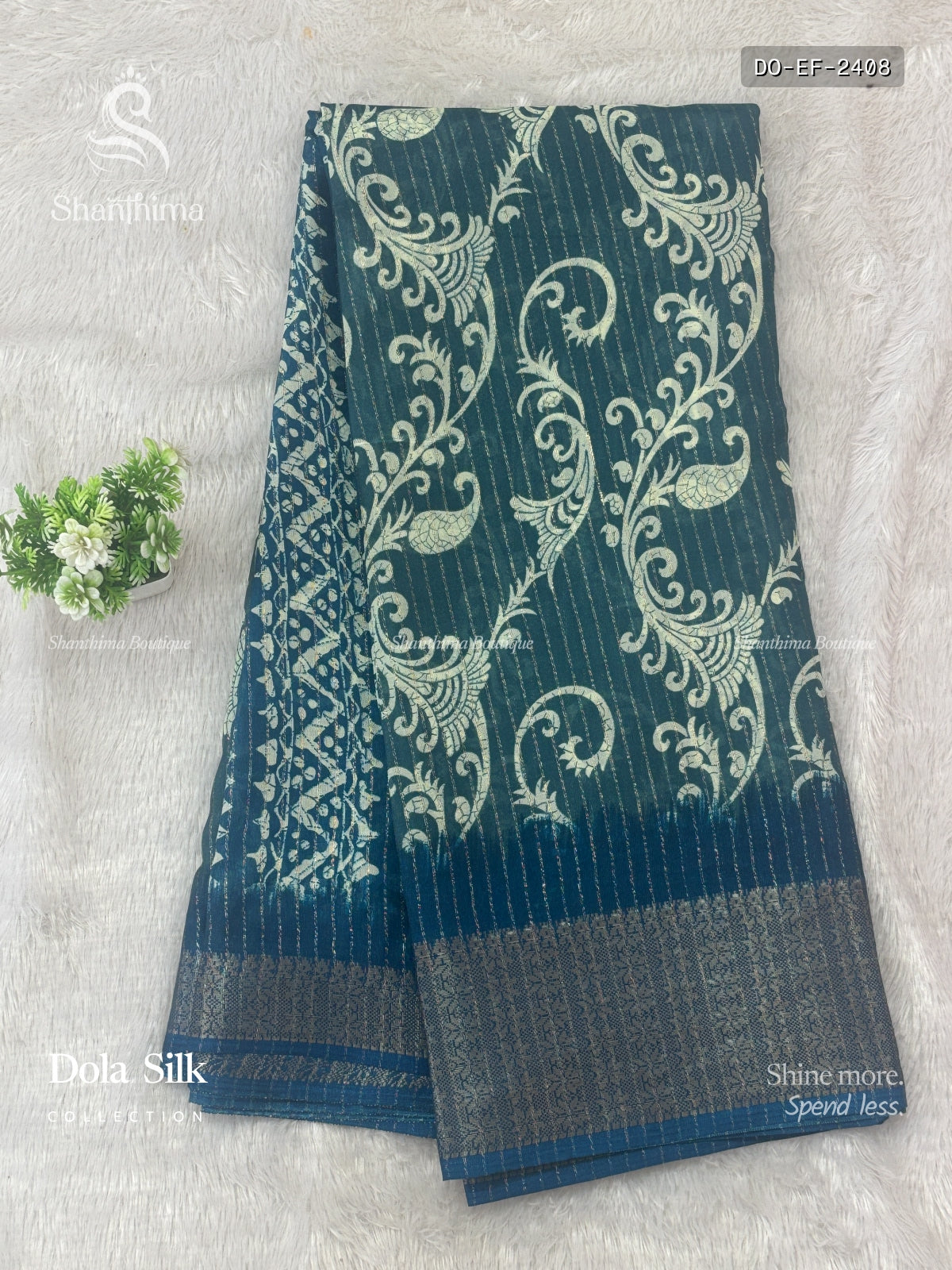 Dola Silk Mehendi Flower Peacock Blue Silver