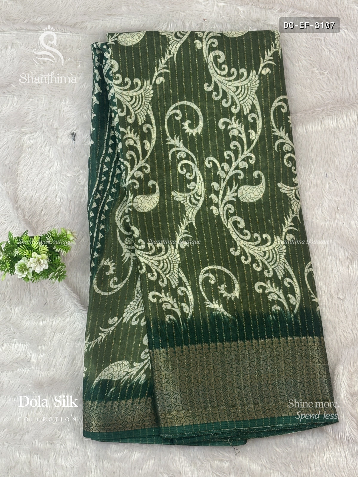 Dola Silk Mehendi Flower Light Green Gold