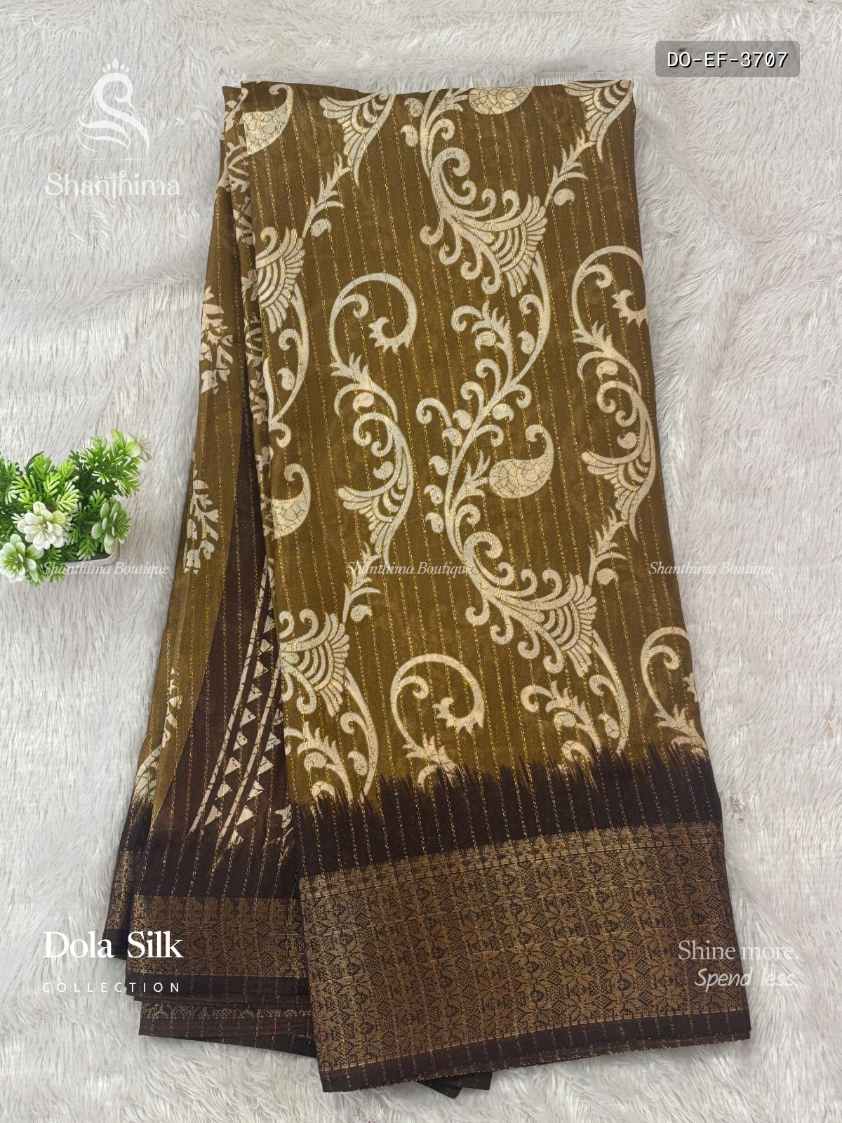Dola Silk Mehendi Flower Toffee Brown Gold