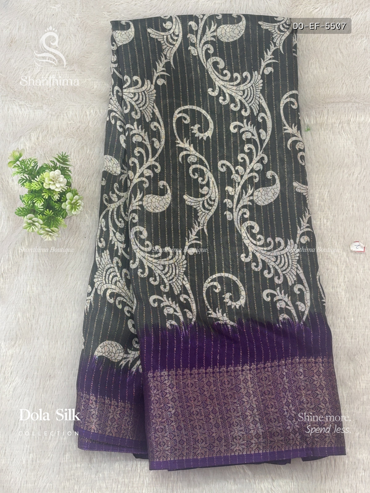 Dola Silk Mehendi Flower Dark Gray Gold