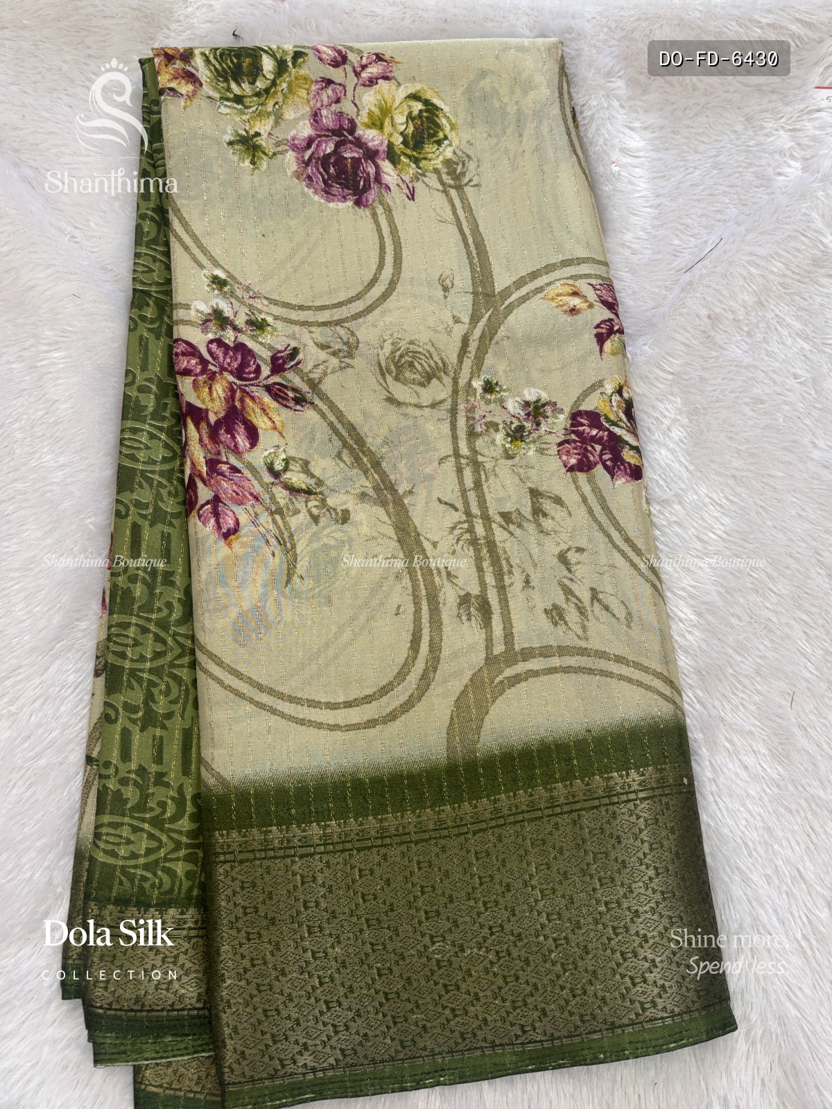 Dola Silk Flowers Diamond Stone Light Gray Mehendi Green