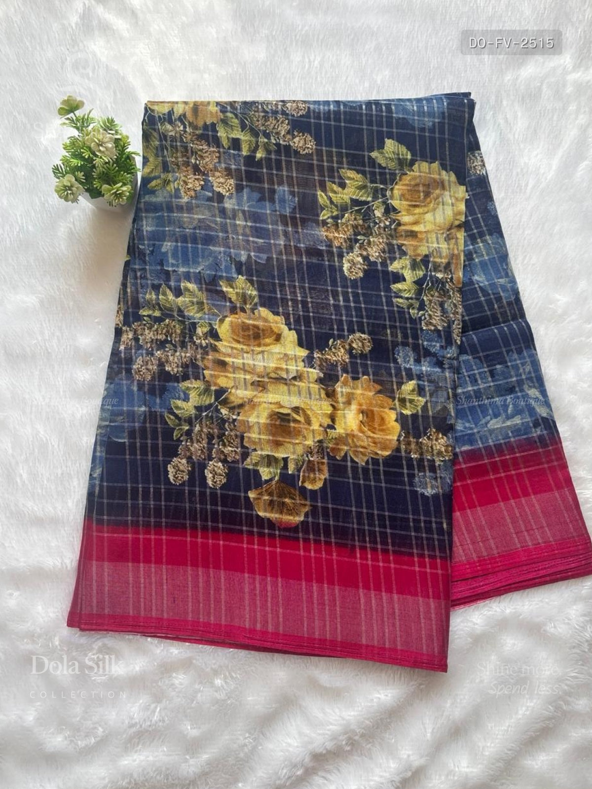 Dola Silk Flowers Plain Border Navy Blue Rose