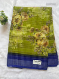 Dola Silk Flowers Plain Border Elachi Green Ink Blue