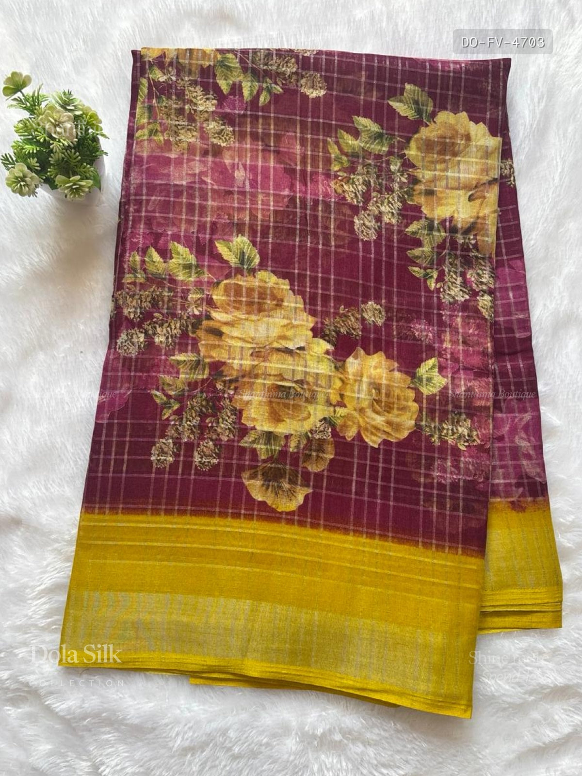 Dola Silk Flowers Plain Border Magenta Yellow