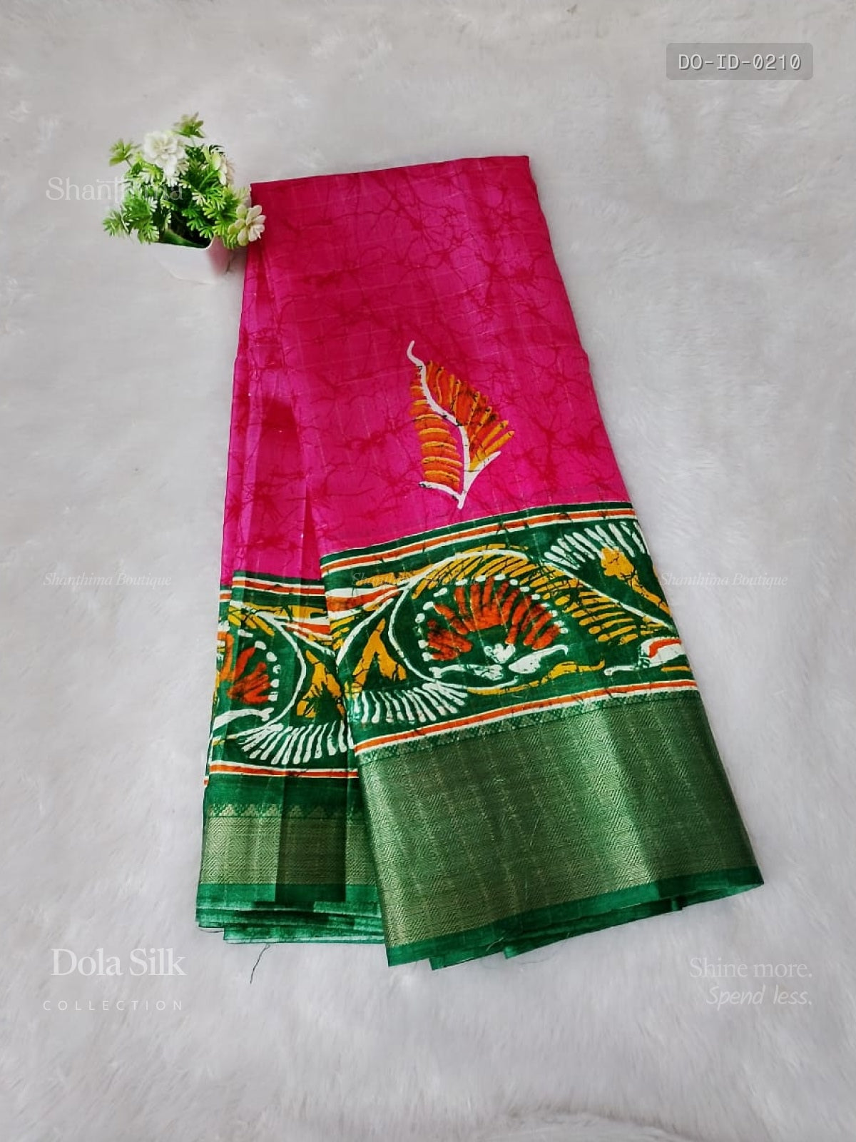 Dola Silk Leaf Diamond Stone Peacock Pink Green