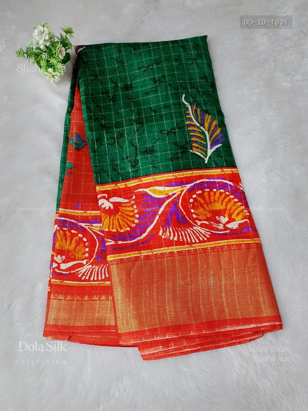 Dola Silk Leaf Diamond Stone Peacock Green Red
