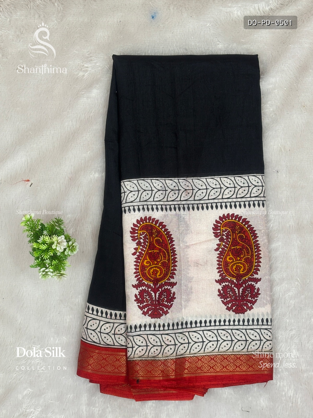 Dola Silk Plain Diamond Stone Black Red