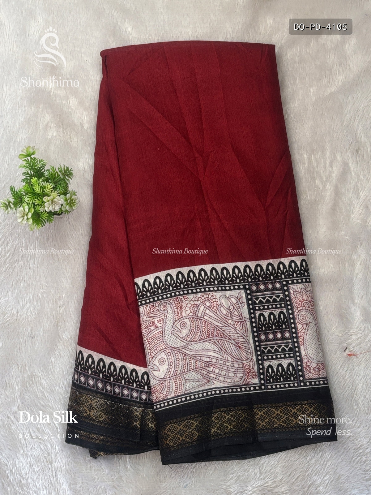 Dola Silk Plain Diamond Stone Maroon Black
