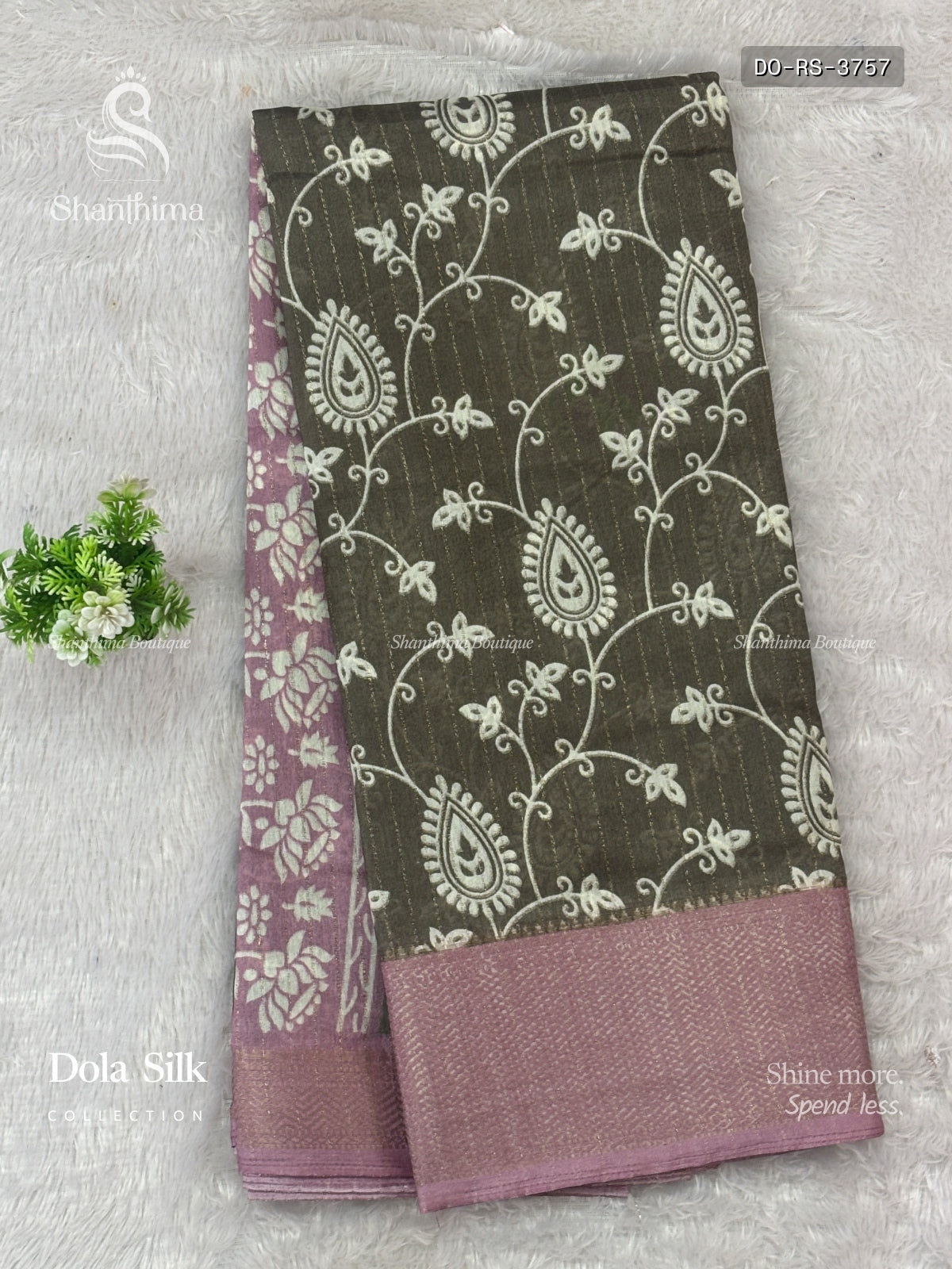 Dola Silk Rangoli Stripes Toffee Brown Baby Pink