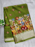 Dola Silk Kalam kari Diamond Stone Elachi Green Gold