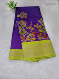 Dola Silk Print Design Checks Violet Elachi Green