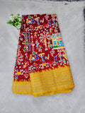 Dola Silk Print Design Checks Maroon Yellow