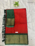 Dola Silk Vertical Stripes Diamond Stone Red Leaf Green