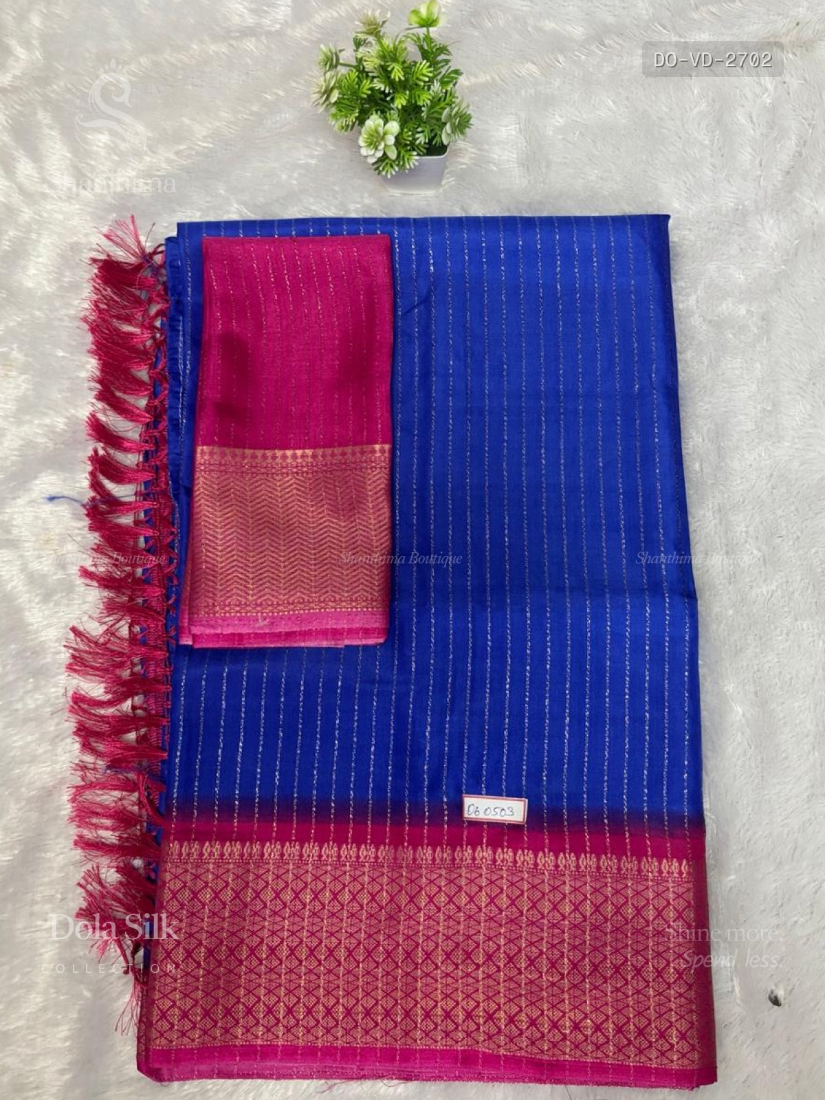 Dola Silk Vertical Stripes Diamond Stone Ink Blue Pink