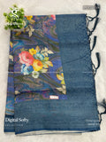 Digital Softy Flowers Flower Ink Blue Peacock Blue