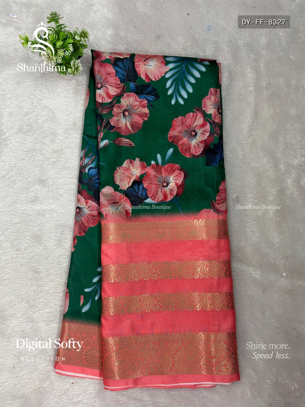 Digital Softy Flowers Flower Dark Green Peach