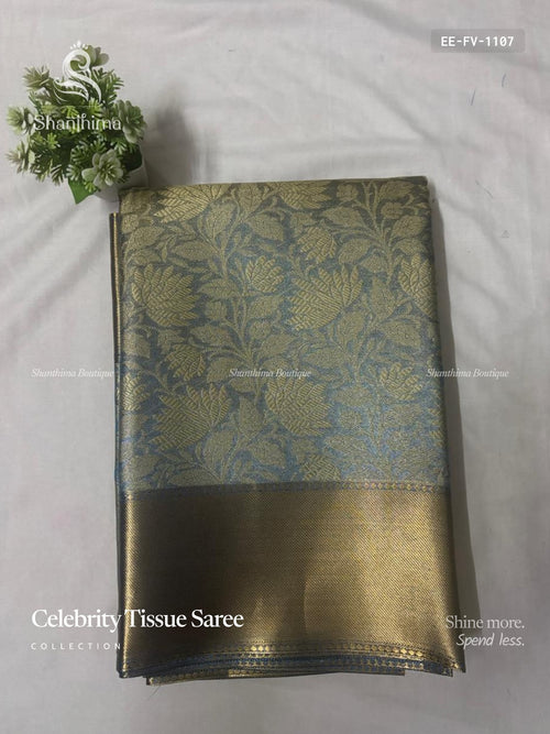 Celebrity Neeta Flowers Plain Border Blue Gold