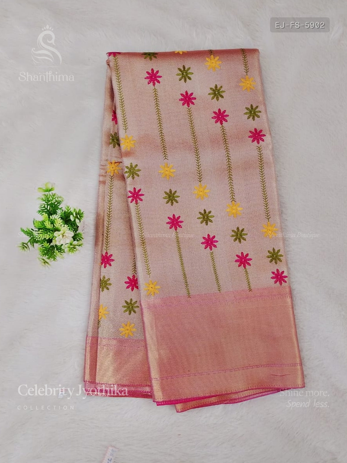 Celebrity Jyothika Flowers Stripes Dual Shade Pink Pink
