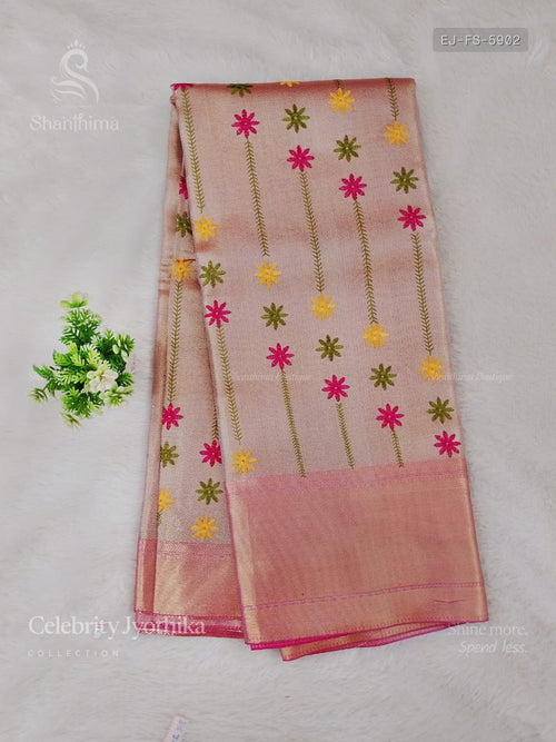 Celebrity Jyothika Flowers Stripes Dual Shade Pink Pink