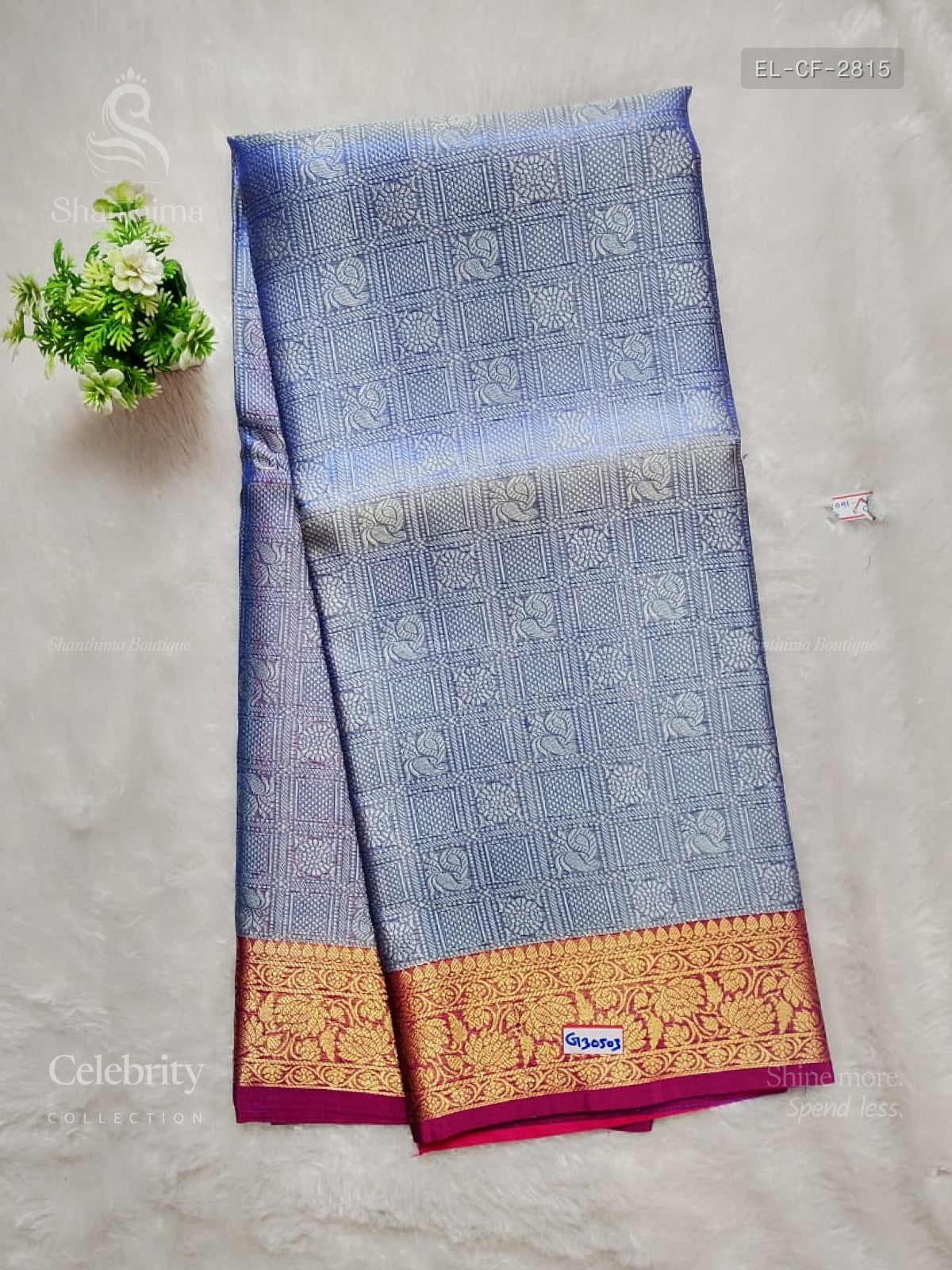 Celebrity Saree Checks Flower Dual Shade Blue Rose