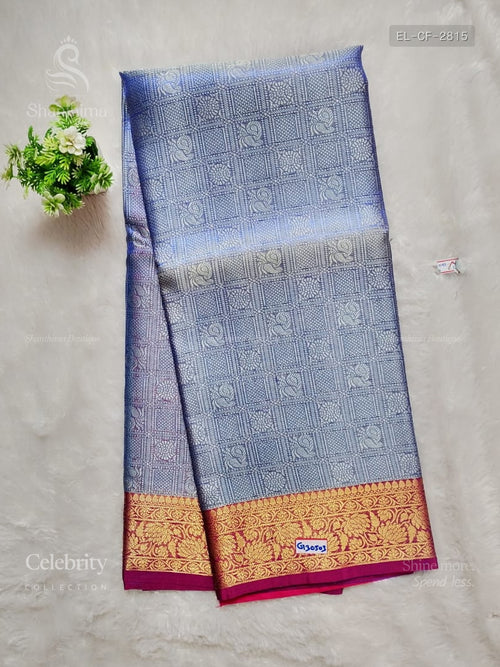 Celebrity Saree Checks Flower Dual Shade Blue Rose