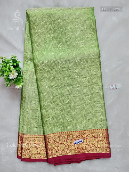 Celebrity Saree Checks Flower Pine Green Red