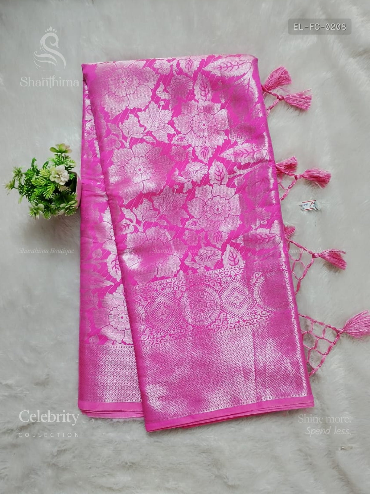 Celebrity Saree Flowers Chakra Pink Silver