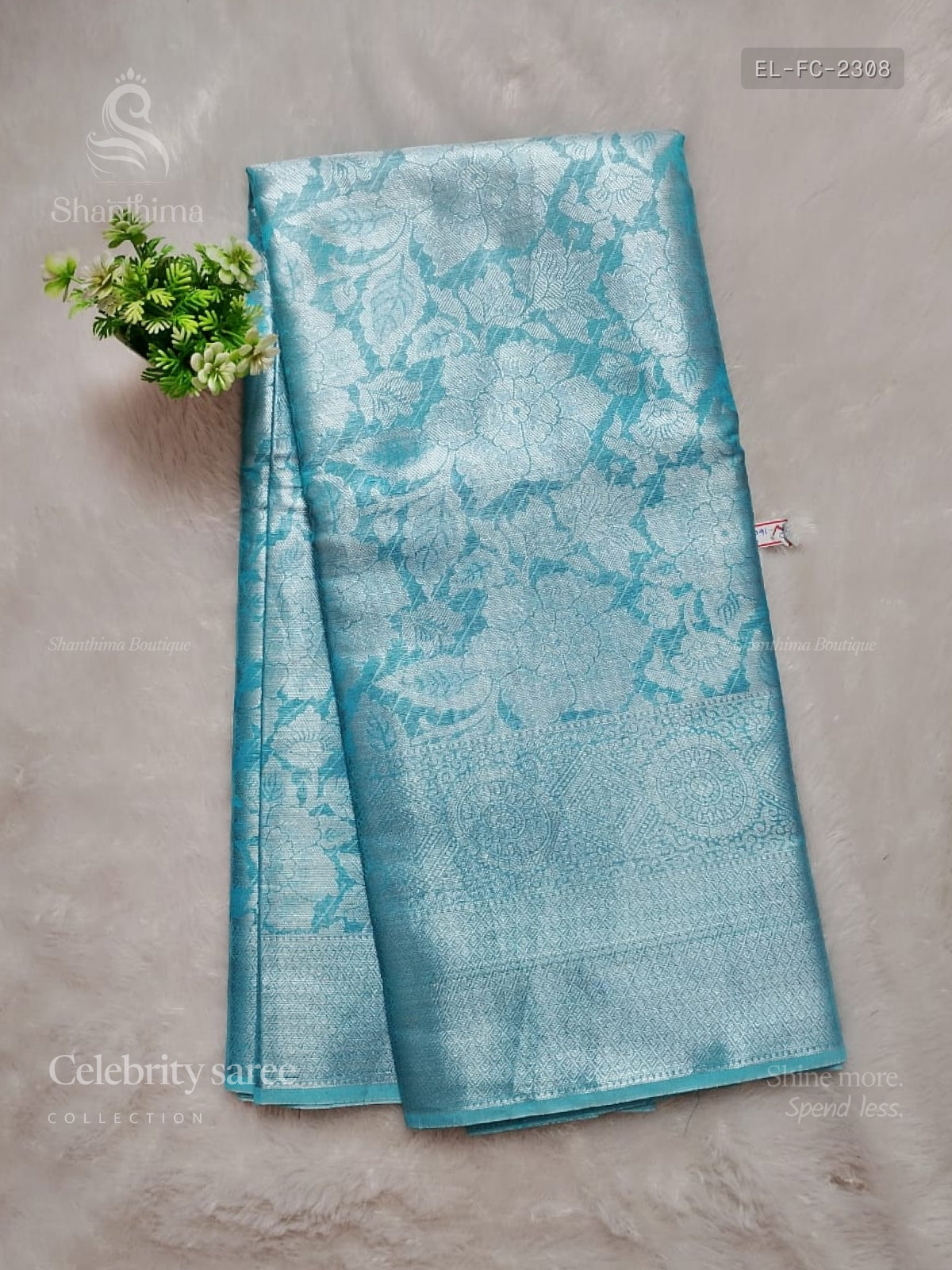 Celebrity Saree Flowers Chakra Sky Blue Silver