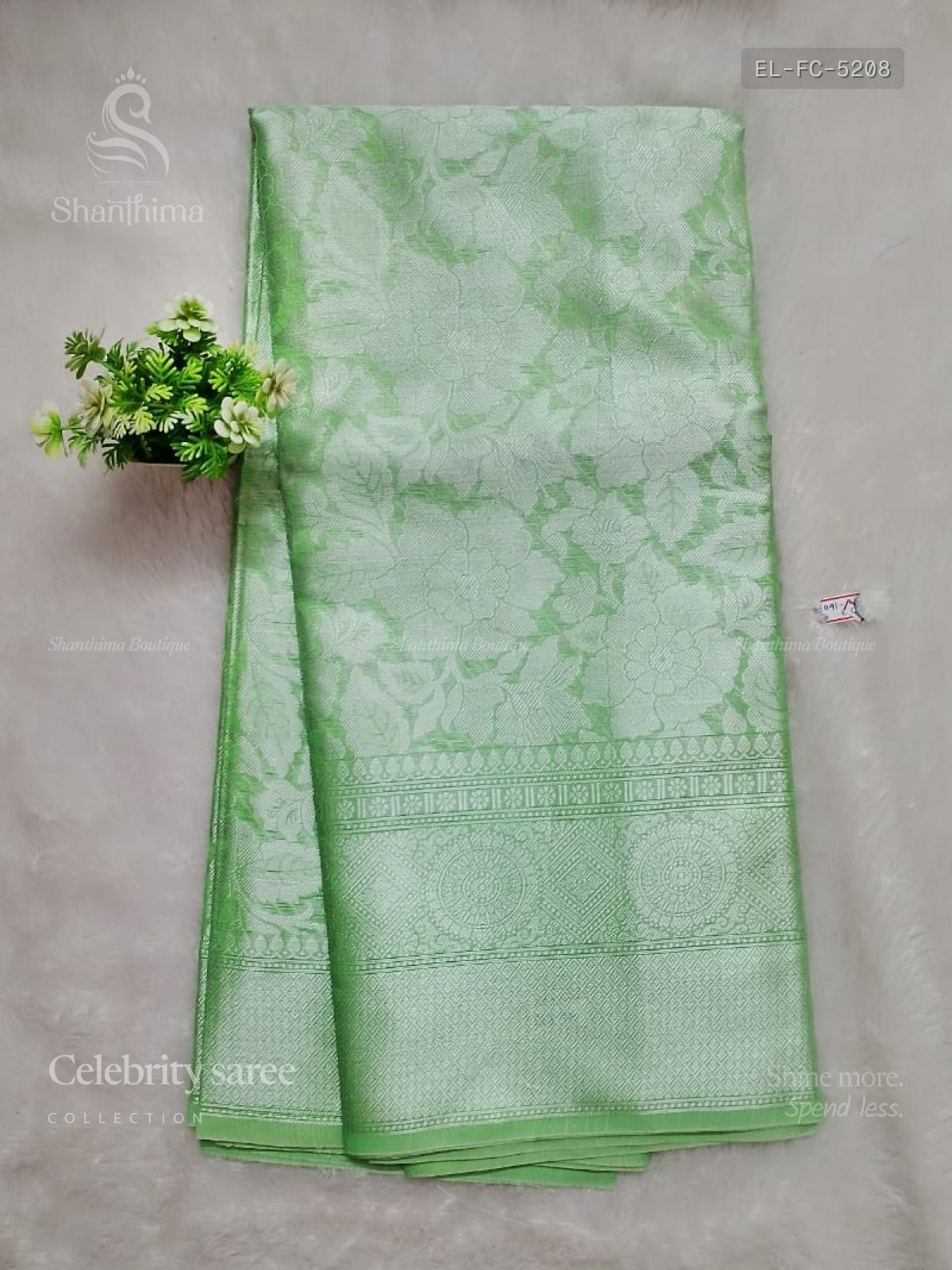 Celebrity Saree Flowers Chakra Pine Green Silver