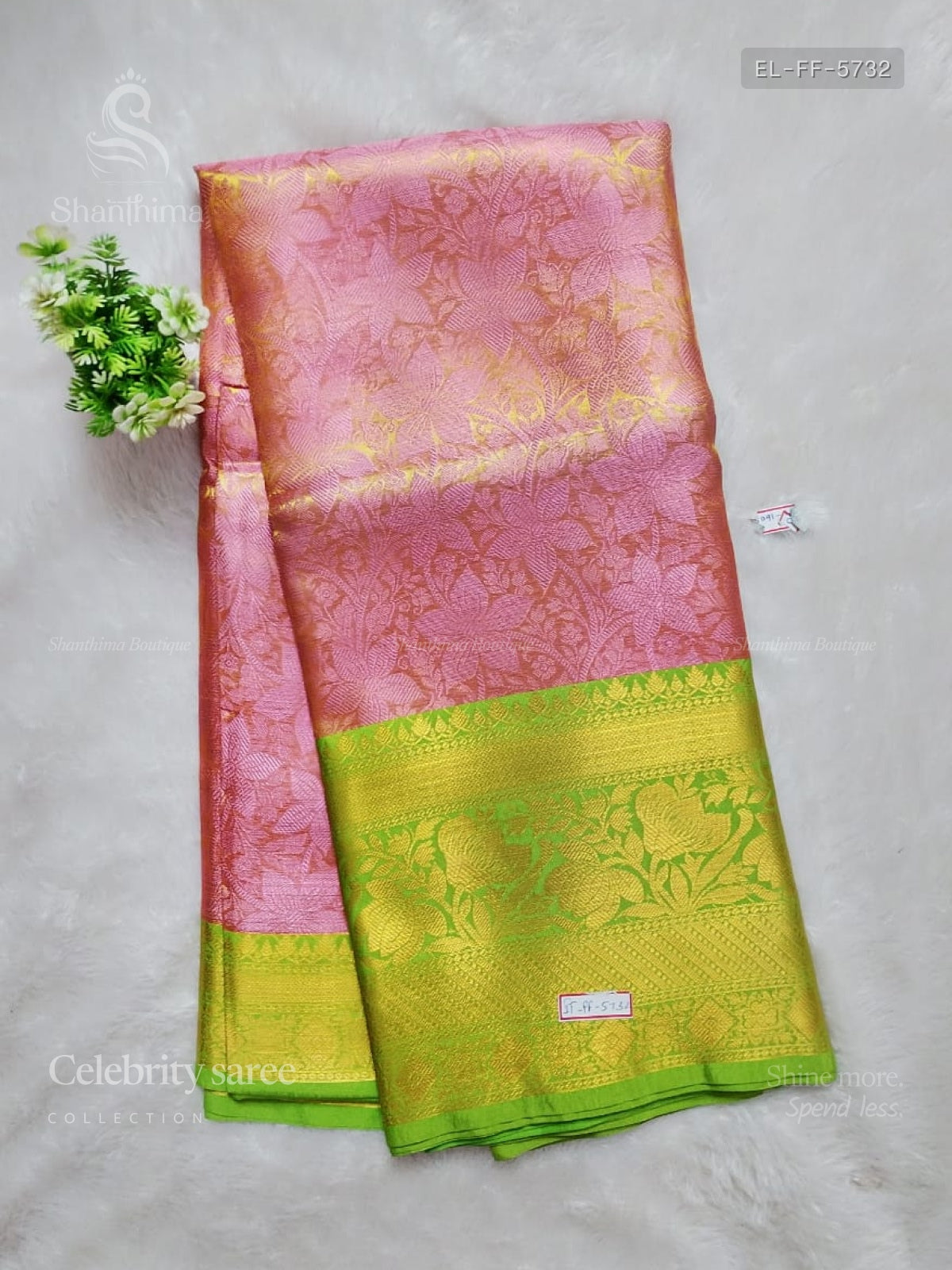 Celebrity Saree Flowers Flower Baby Pink Parrot Green