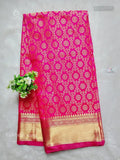 Celebrity Saree Flowers Stripes Pink Gold