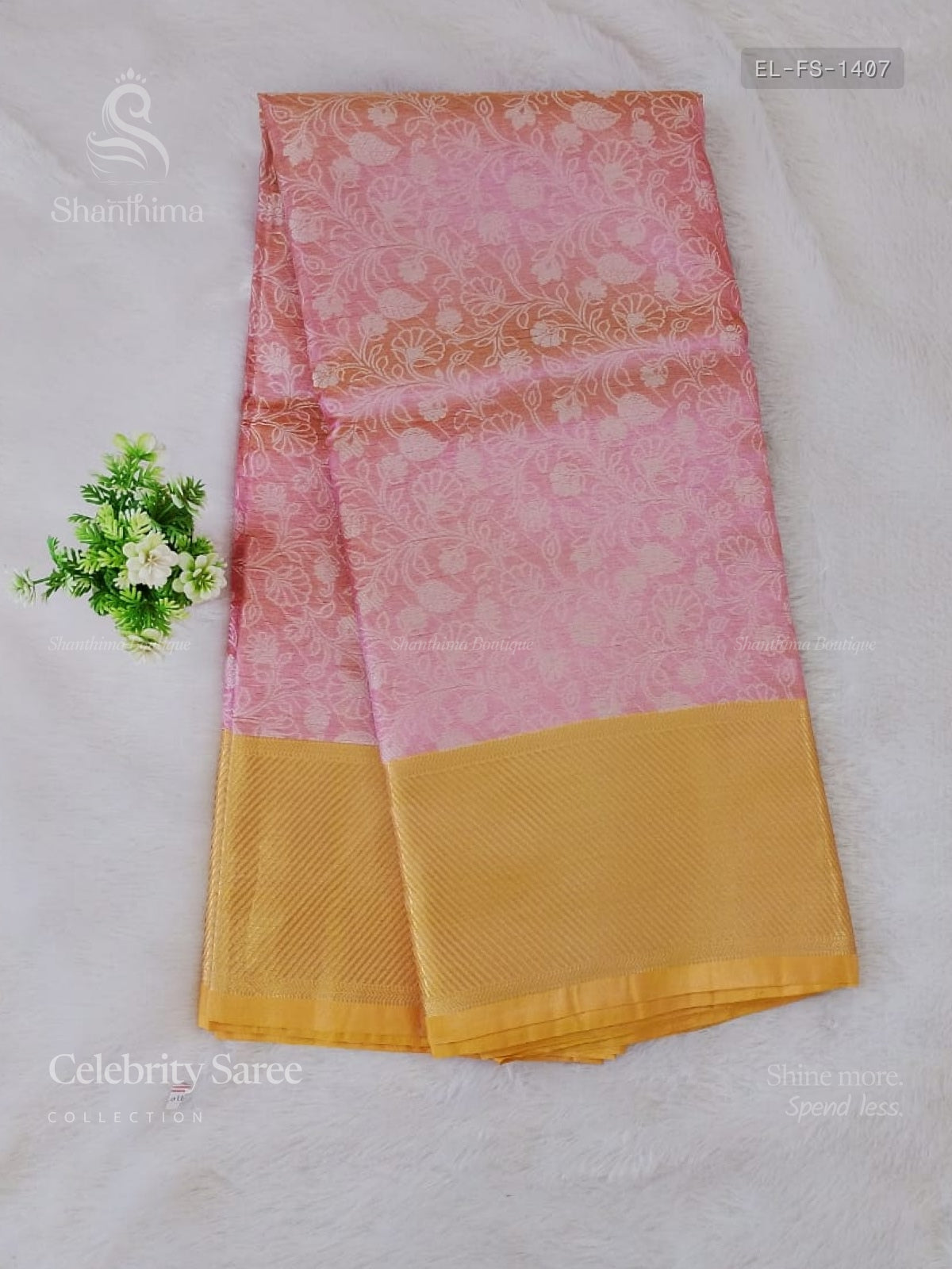 Celebrity Saree Flowers Stripes Onion Pink Gold