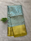 Celebrity Saree Flowers Stripes Dual Shade Blue Gold