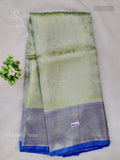 Celebrity Saree Flowers Stripes Dual Shade Green Blue