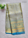 Celebrity Saree Leaf Mango Flower Dual Shade Green Rama Blue
