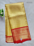 Celebrity Saree Vertical Stripes Flower Gold Red