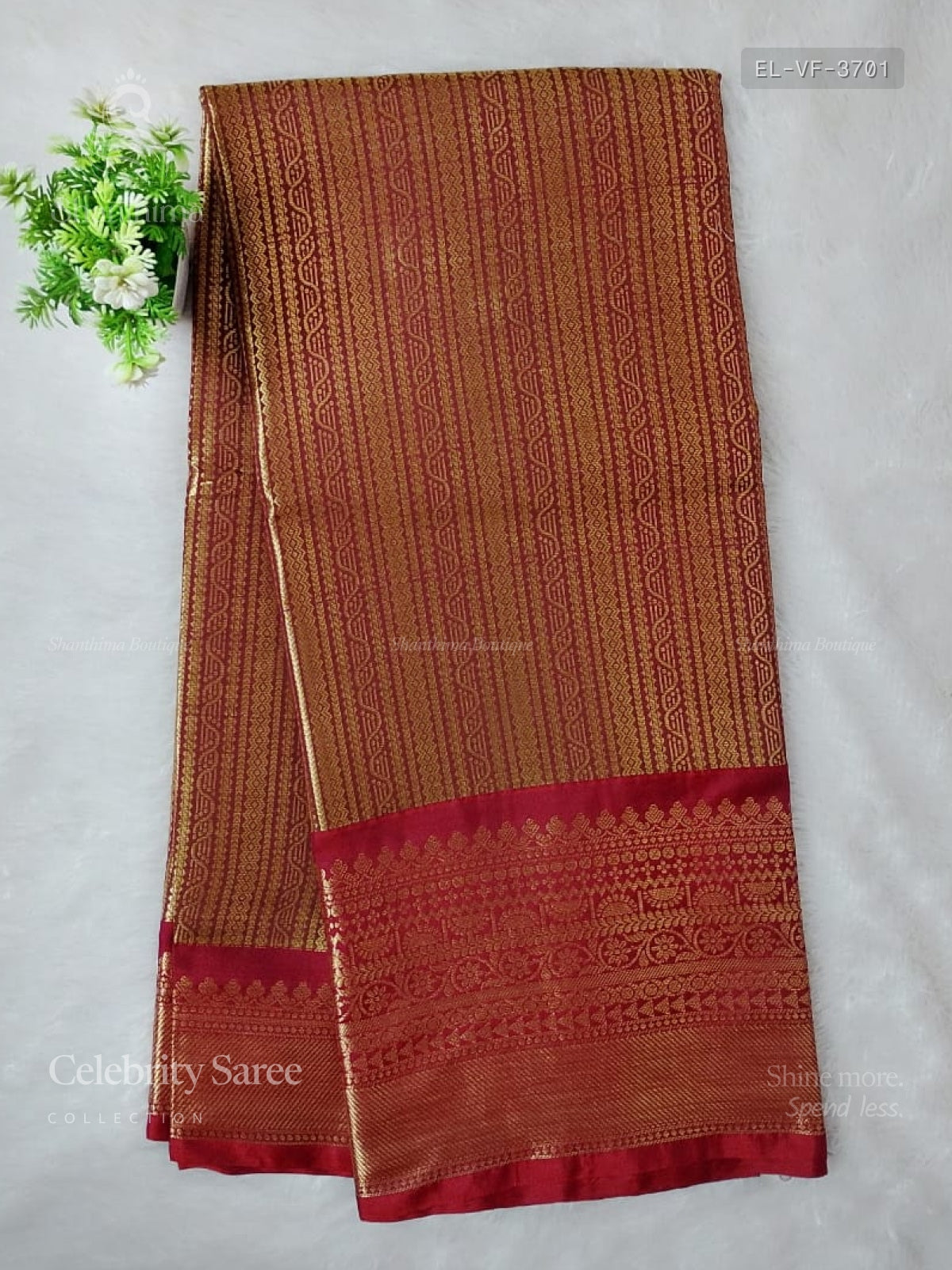 Celebrity Saree Vertical Stripes Flower Toffee Brown Red