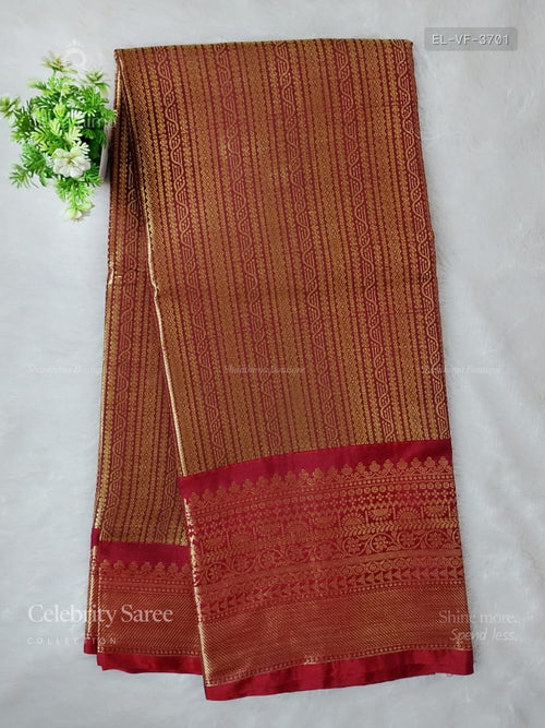 Celebrity Saree Vertical Stripes Flower Toffee Brown Red