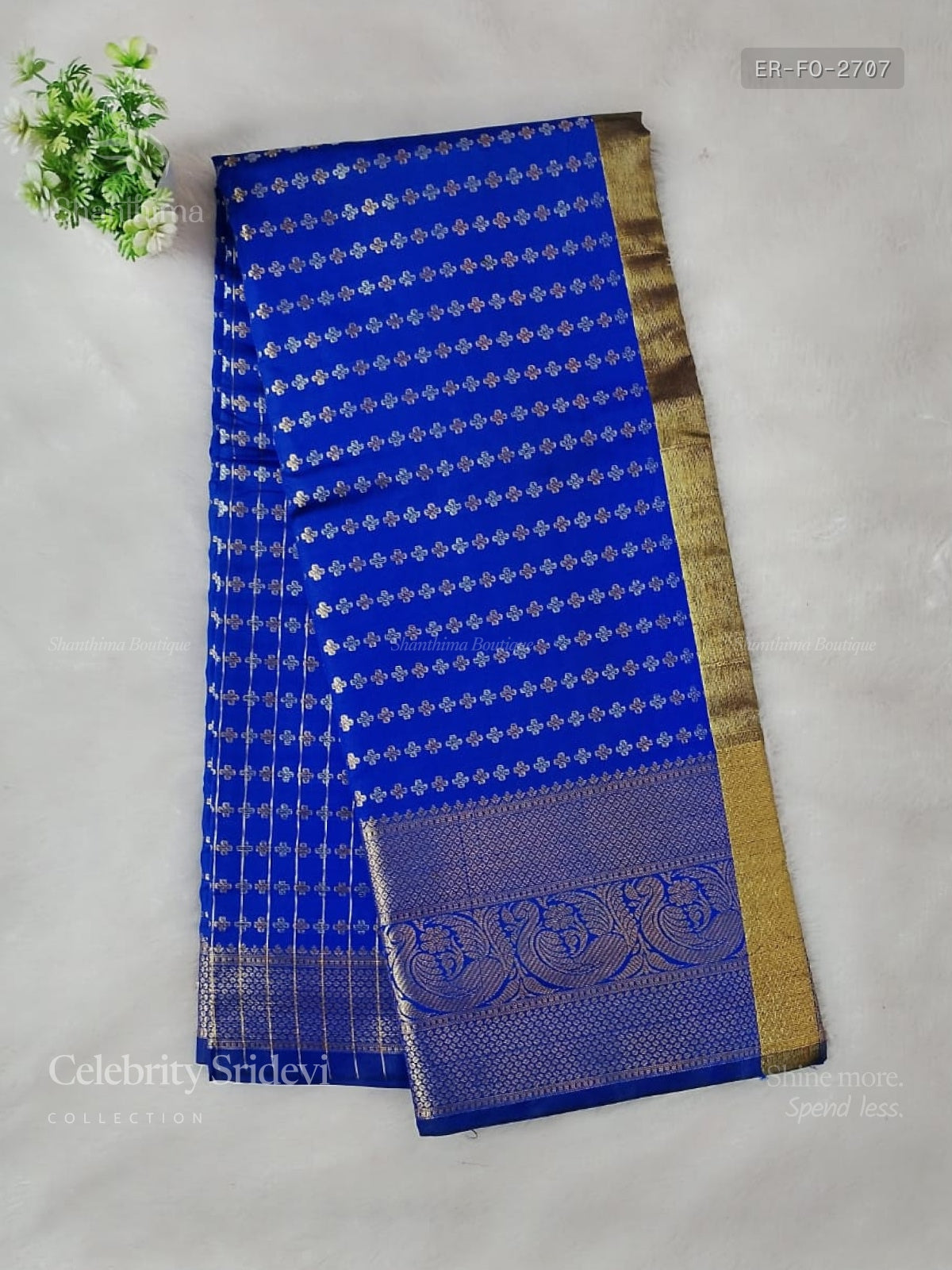 Celebrity Sridevi Flowers Peacock Flower Ink Blue Gold