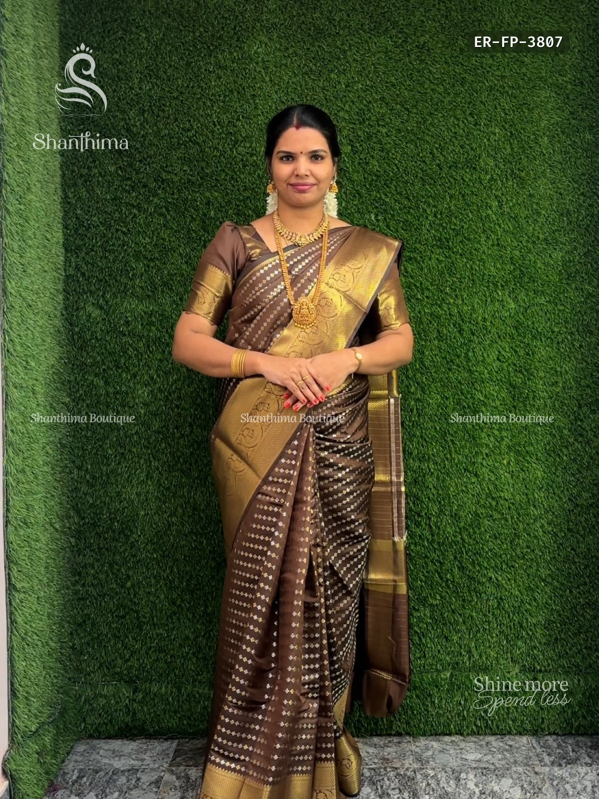Celebrity Sridevi Flowers Peacock Coffee Brown Gold
