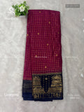 Georgette Checks Gold Border Gopuram Dark Pink Navy Blue