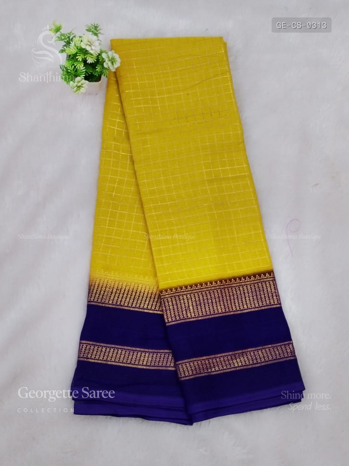 Georgette Checks Stripes Yellow Violet