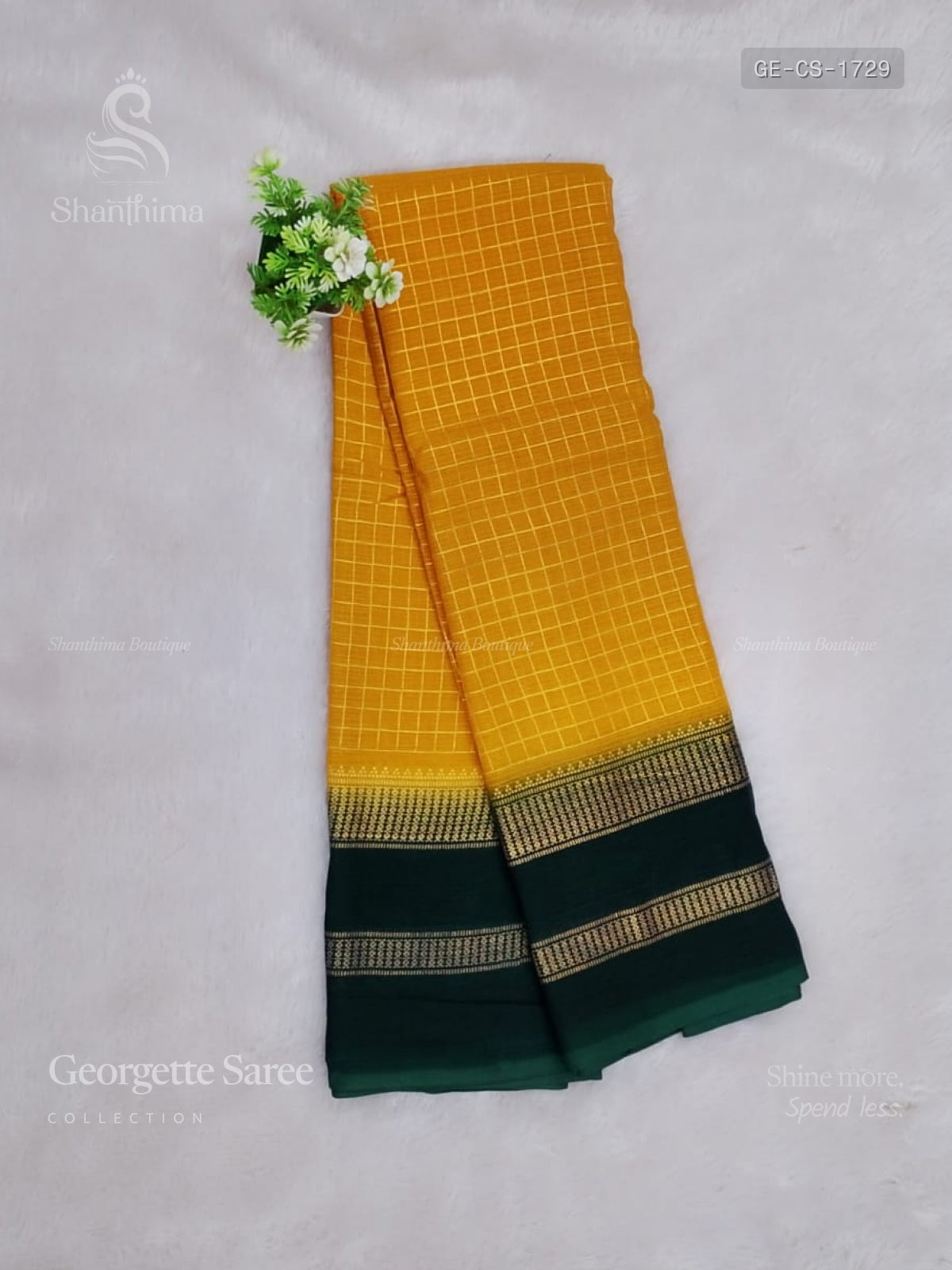 Georgette Checks Stripes Mango Dark Green
