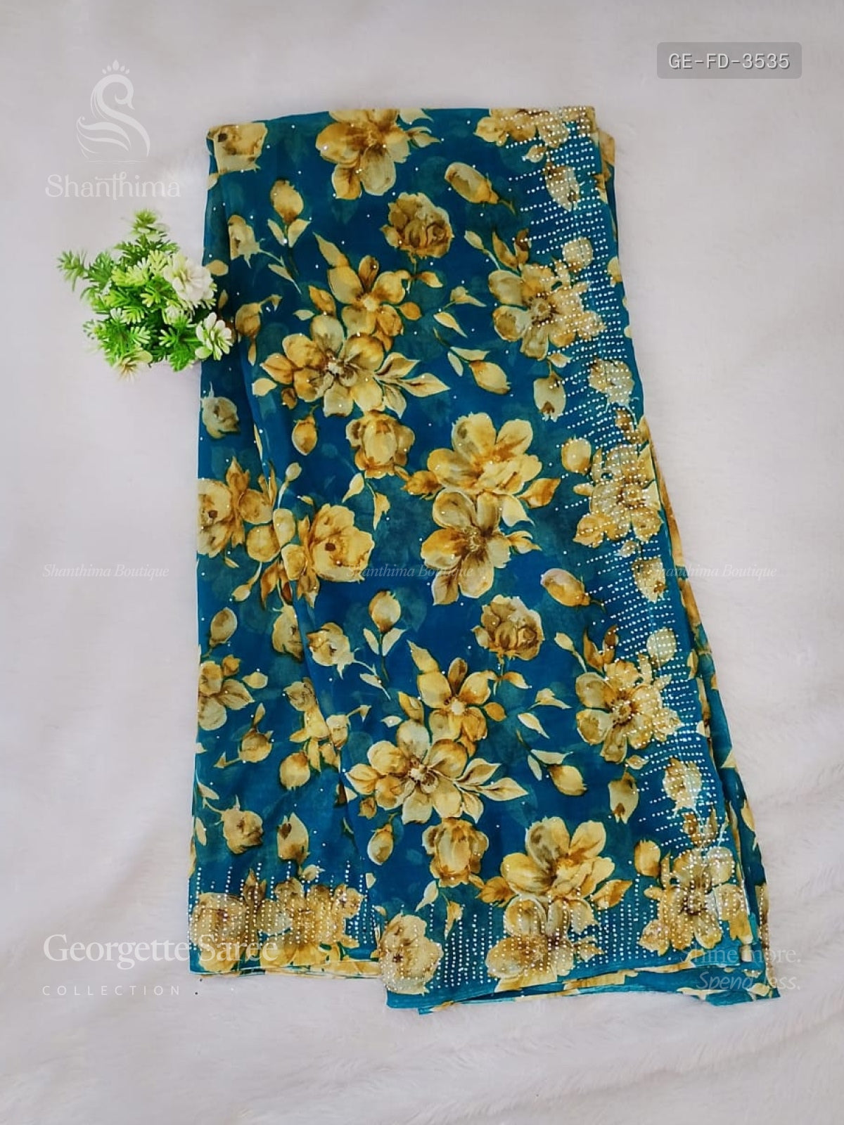 Georgette Flowers Diamond Stone Peacock Peacock Green Peacock Green