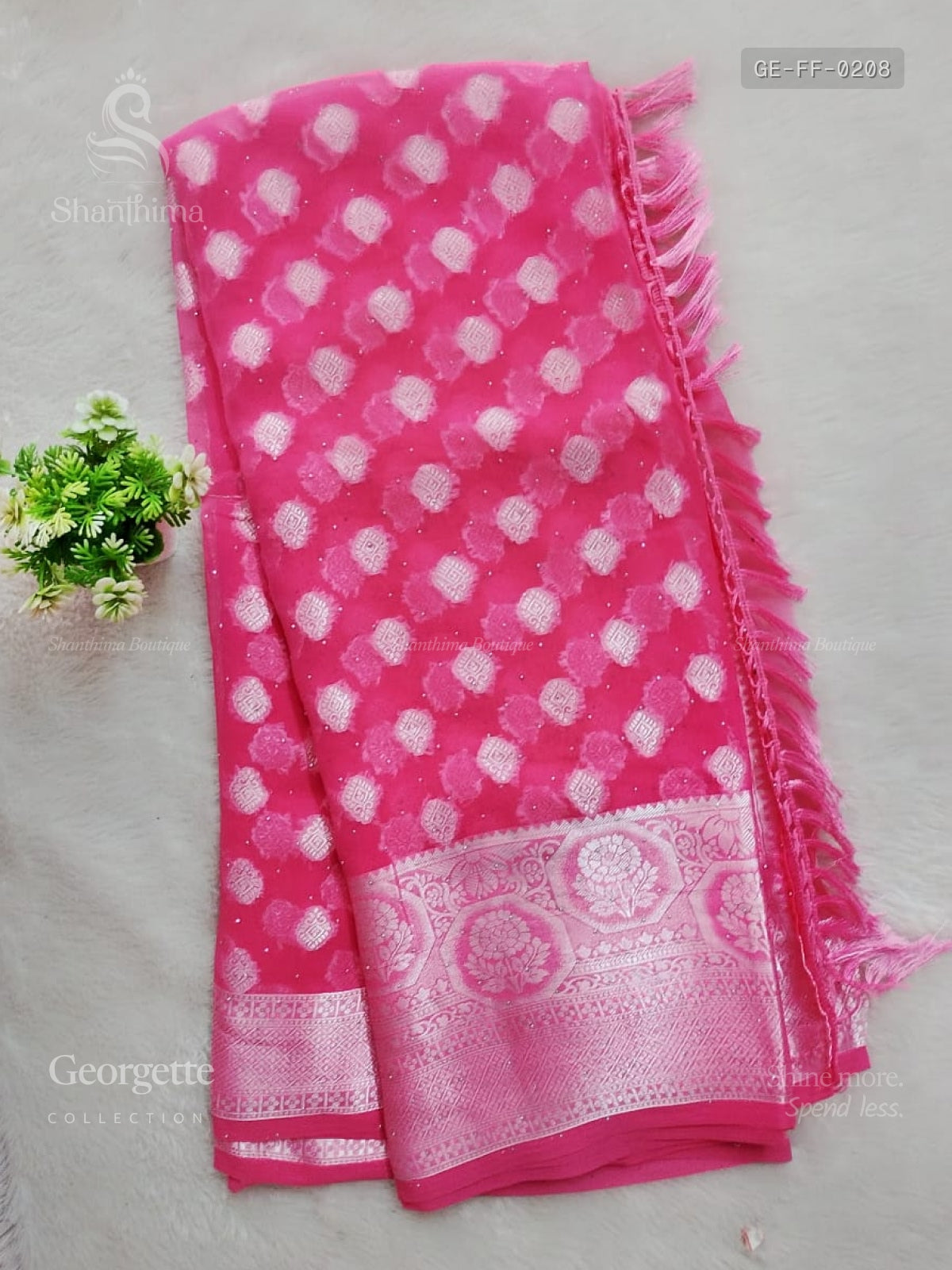 Georgette Flowers Flower Pink Silver